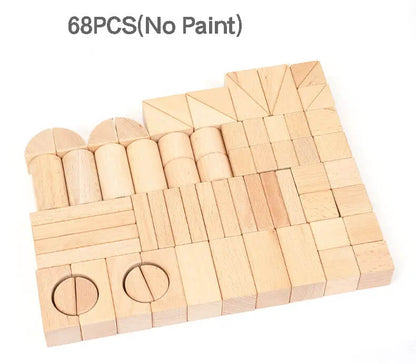68-teiliges unlackiertes Holzbaukastenset für Montessori-Lernen | Umweltfreundliche Spielzeuge für Kinder ab 3 Jahren