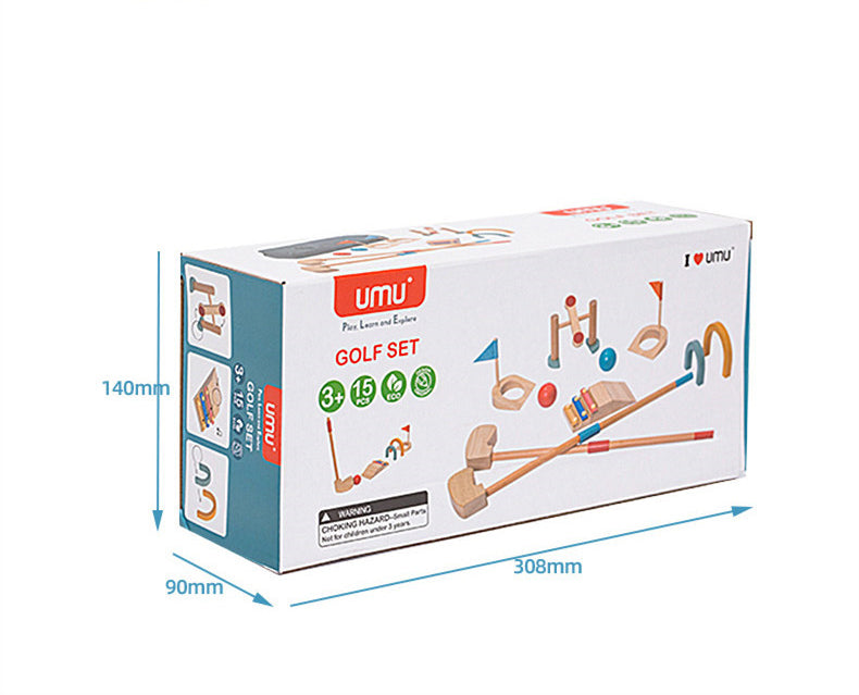 Kids golf set with colorful arches, obstacles and goals for backyard play