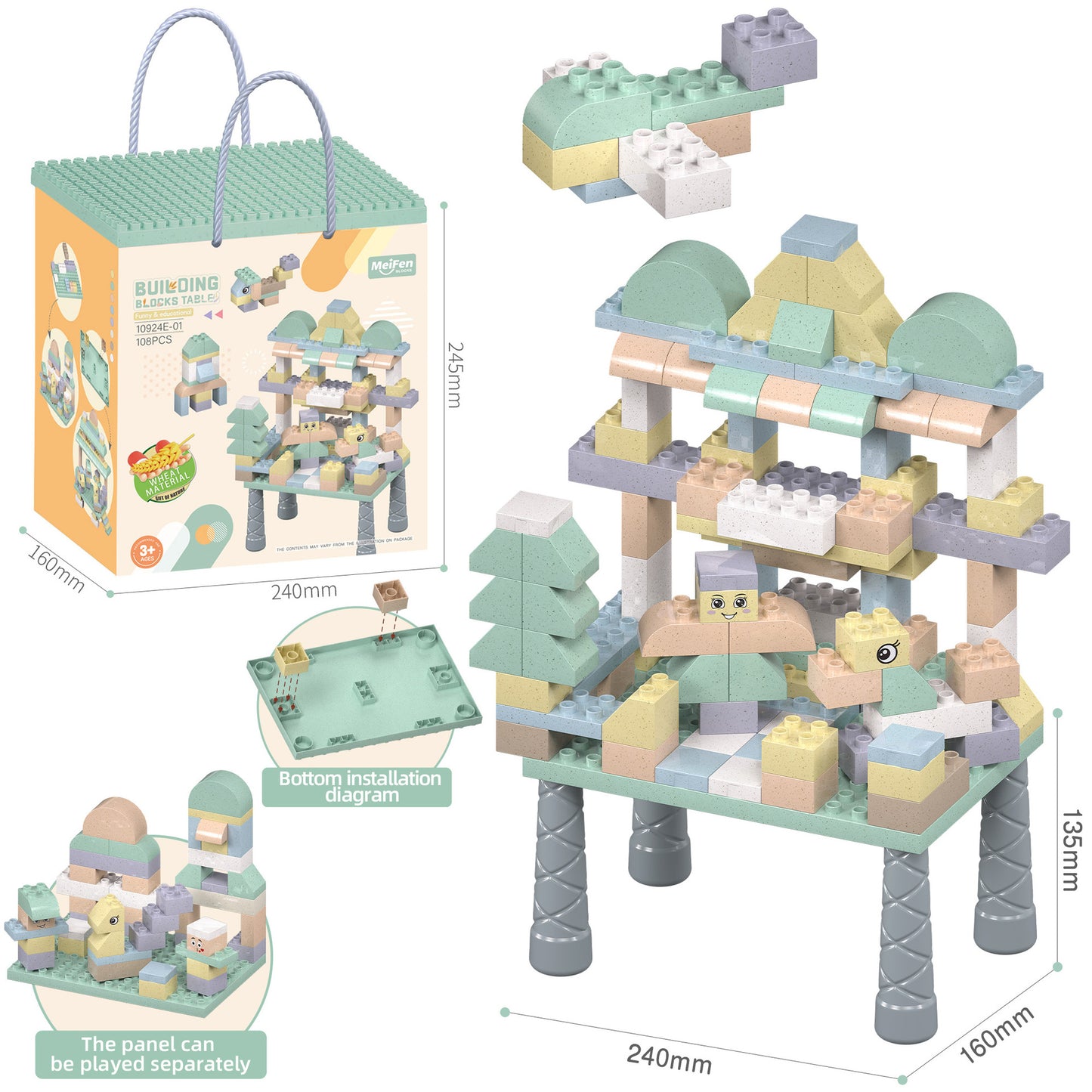 Große Bausteine STEM-Spielset für Kinder mit Tischunterlage