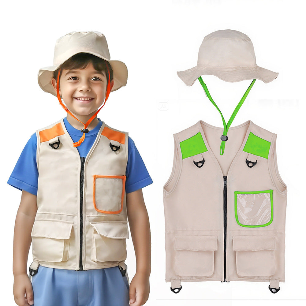 Breathable khaki explorer hat for kids, ideal for outdoor adventures.