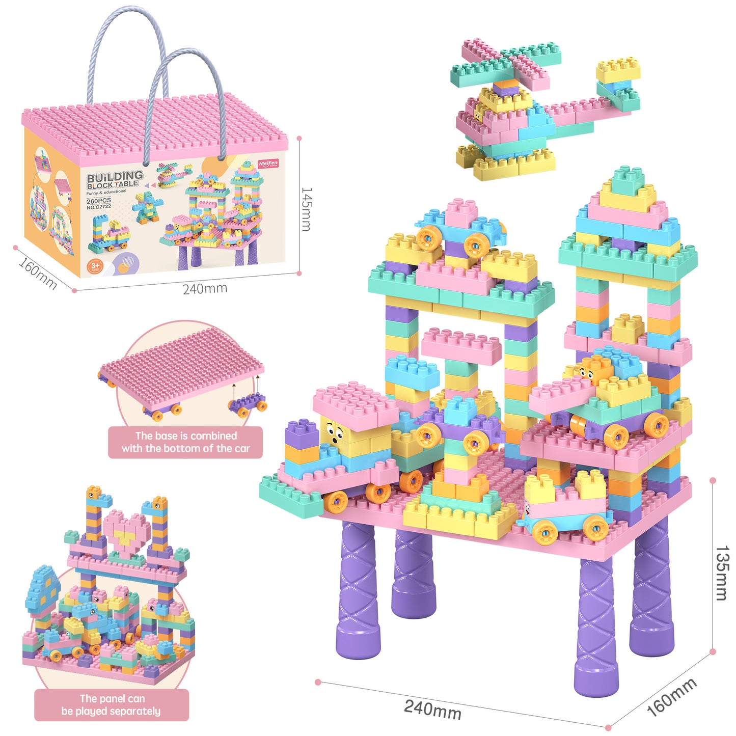 Großes, macaron-pastellfarbenes Bausteineset als STEM-Konstruktionsspielzeug für Kleinkinder