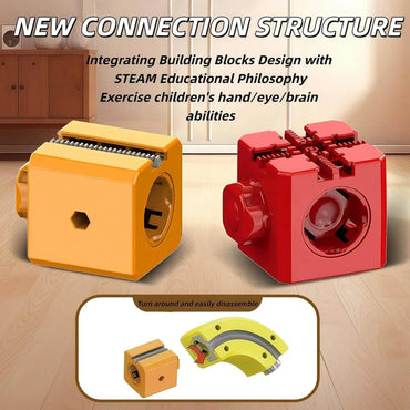 Children building creative tracks with a magnetic train toy set