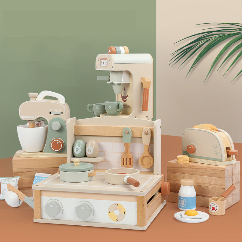 Children role-play kitchen toy set made from smooth natural wood