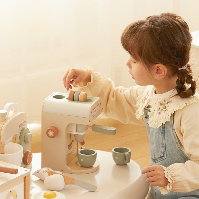 Children role-play kitchen toy set made from smooth natural wood