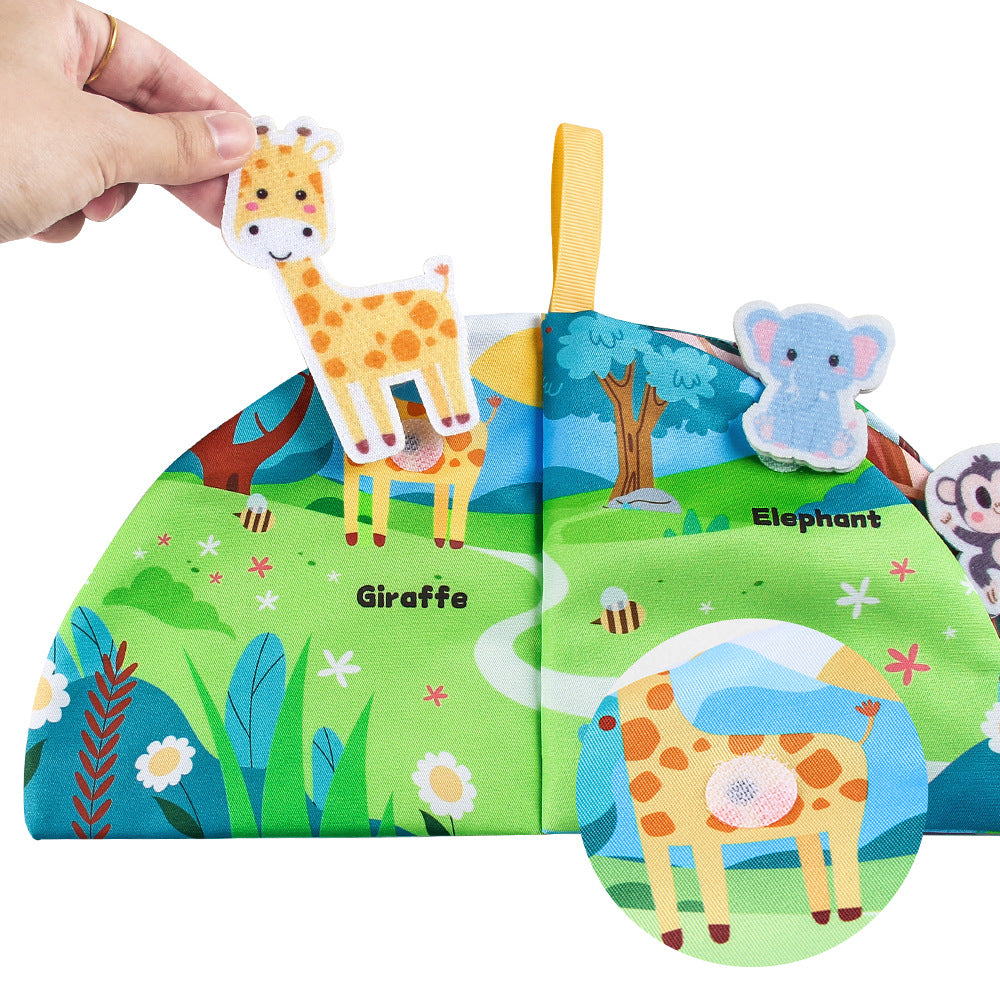 Montessori Animal Discovery Busy Book - Toddler matching colorful animal pieces on fabric activity book