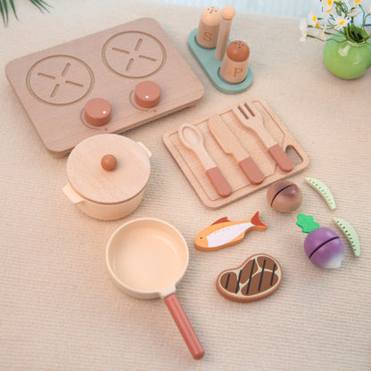 Montessori wooden food toy set with matching plates for toddlers