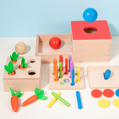 Montessori toy set with foldable storage box and colorful interactive lids