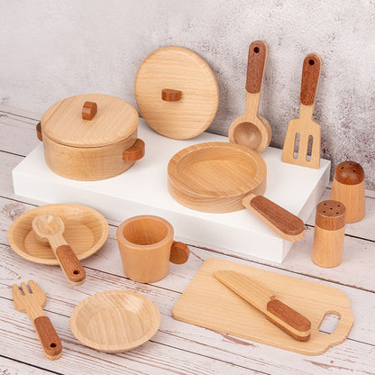 Montessori-inspiriertes Küchenspielset aus Holz für Kleinkinder mit realistischen Accessoires