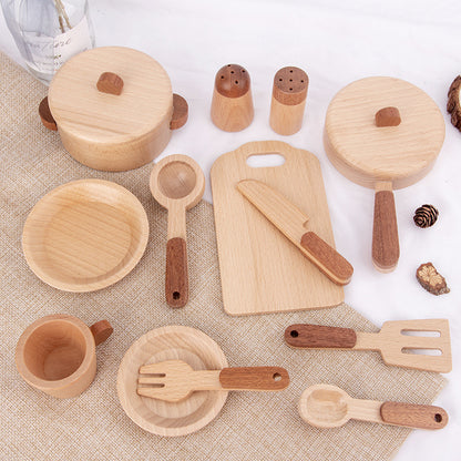 Montessori-inspiriertes Holzküchen-Spielset für Kleinkinder mit realistischen Zubehörteilen