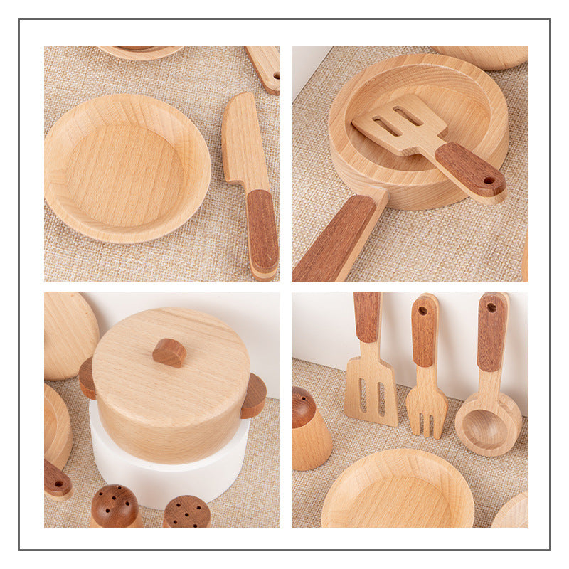 Montessori-inspired wooden kitchen playset for toddlers with realistic accessories