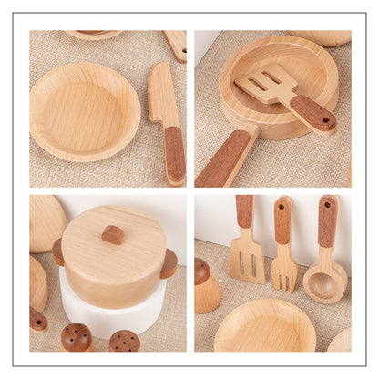 Montessori-inspiriertes Holzküchen-Spielset für Kleinkinder mit realistischen Accessoires