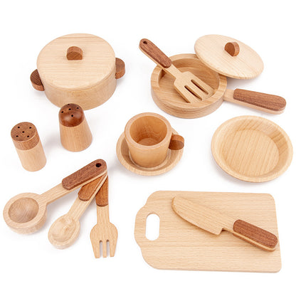 Montessori-inspiriertes Holz-Küchen-Spielset für Kleinkinder mit realistischem Zubehör