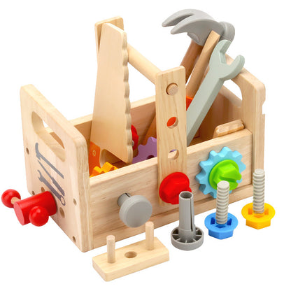 Montessori Holzwerkzeug-Set mit Werkbank und Werkzeugkasten-Funktion für Kleinkinder