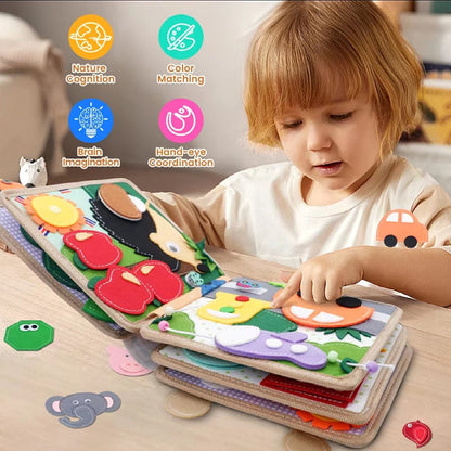 Farbvolles Montessori-Stil-Beschäftigungsbuch für Kleinkinder im Vorschulalter mit Dino-, Prinzessin-, Weihnachts-, Bauernhof-, Zoo- und Meeres-Themen mit 3D-Filzseiten und interaktiven Lernelementen