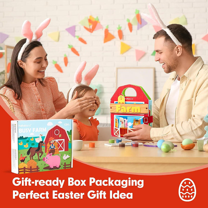 Colorful Montessori-style preschool busy book for toddlers featuring dinosaur, princess, Christmas, farm, zoo, and ocean themes with 3D felt pages and interactive learning elements.