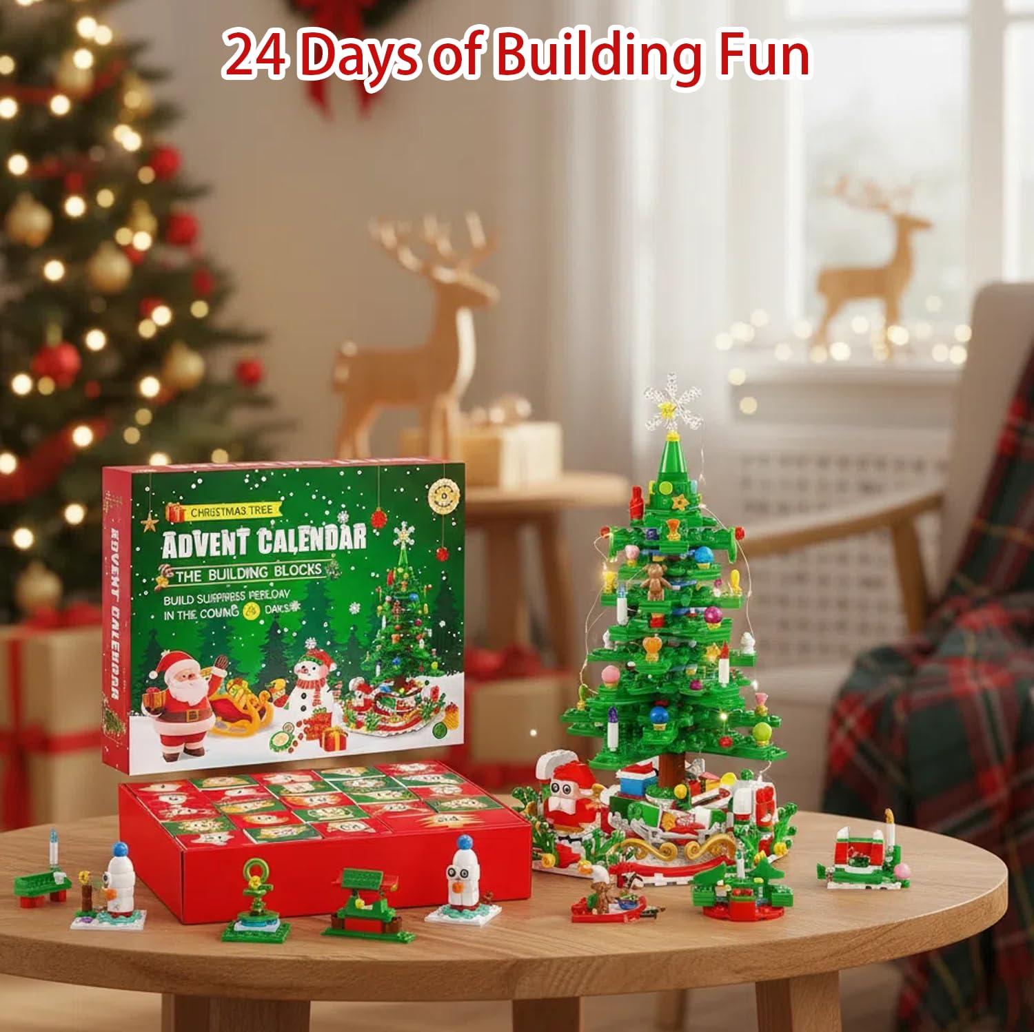  All 24 models from the Christian building set, including a Christmas tree, snowman, reindeer, and Santa Claus.
