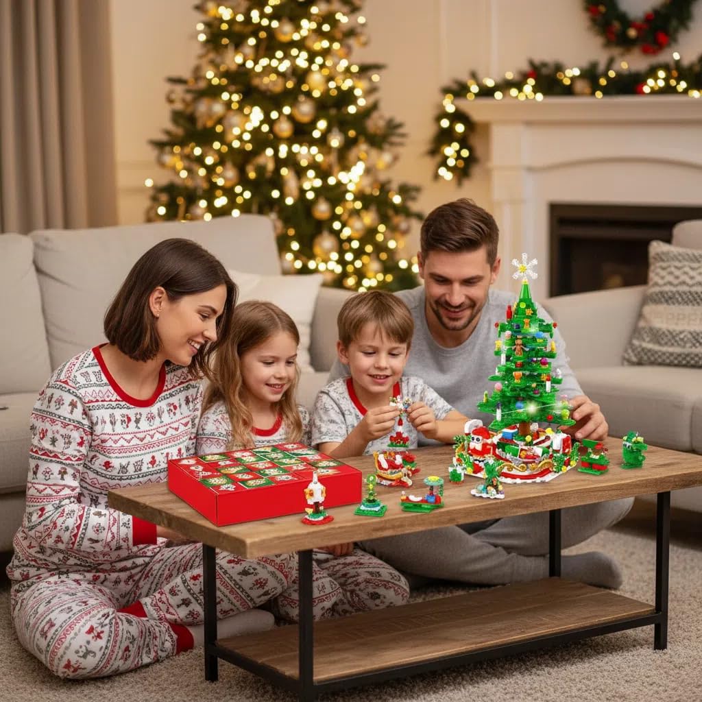  All 24 models from the Christian building set, including a Christmas tree, snowman, reindeer, and Santa Claus.