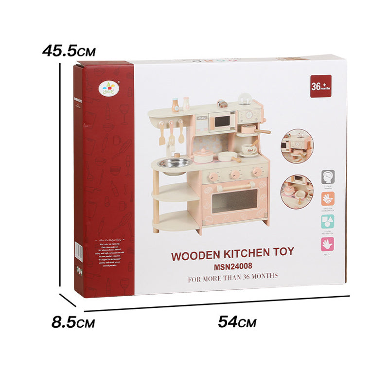 Pink Wooden Toy Kitchen Set for Kids - Realistic Pretend Play montessori