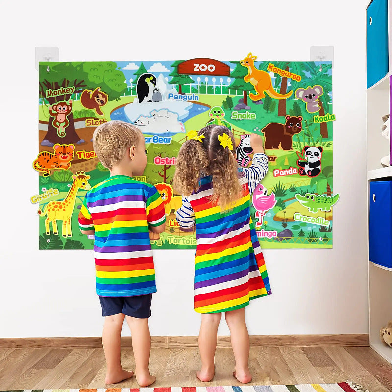 Educational busy board for toddlers with colorful sensory elements to encourage hands-on learning and creativity