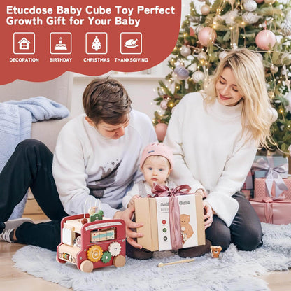 Montessori 8-in-1 Wooden Activity Bus - Multifunctional Learning Toy for Toddlers