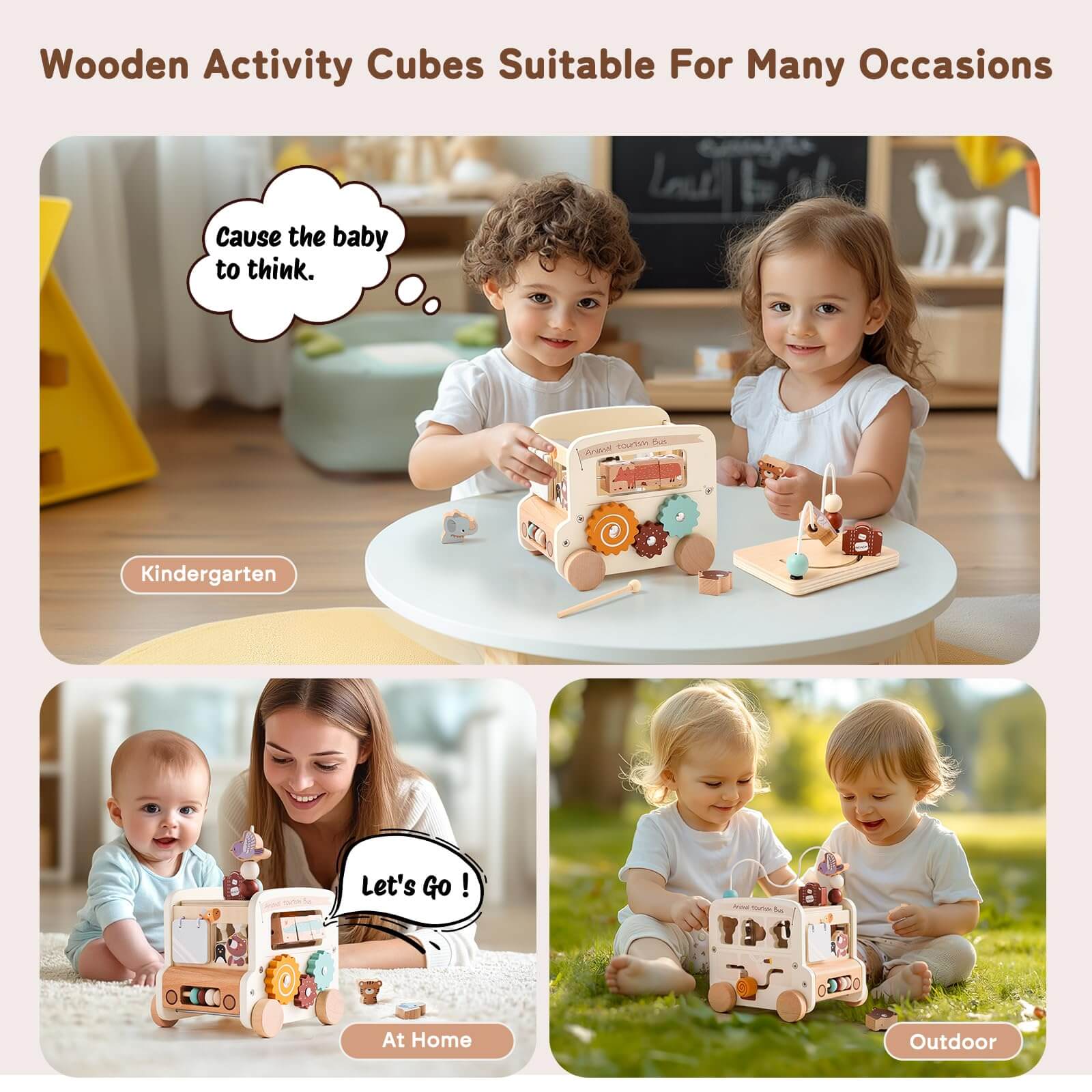 Montessori 8-in-1 Wooden Activity Bus - Multifunctional Learning Toy for Toddlers