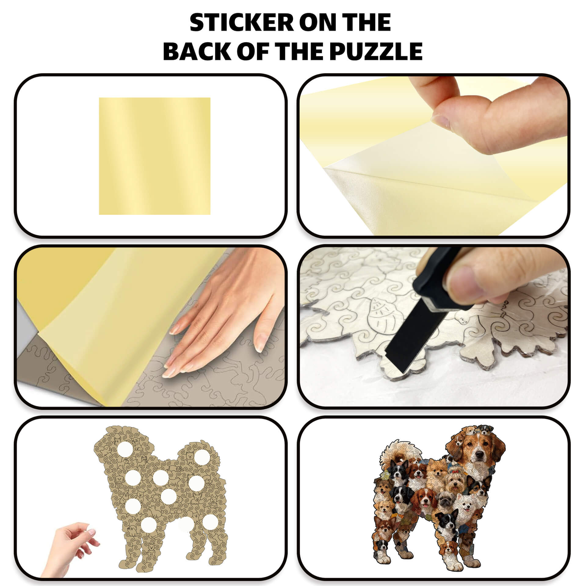 Unique shaped wooden puzzle featuring adorable dog, bone, and doghouse designs. Perfect for family fun, creativity, and home decor.