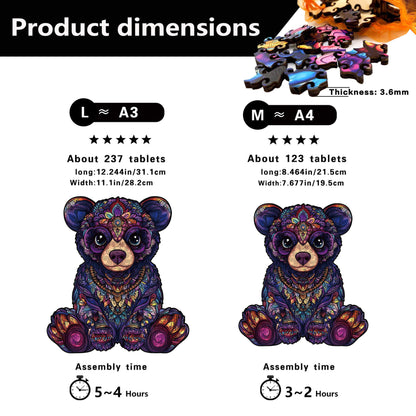 Wooden bear puzzle with unique-shaped pieces for kids aged 5 and up, educational and fun family game