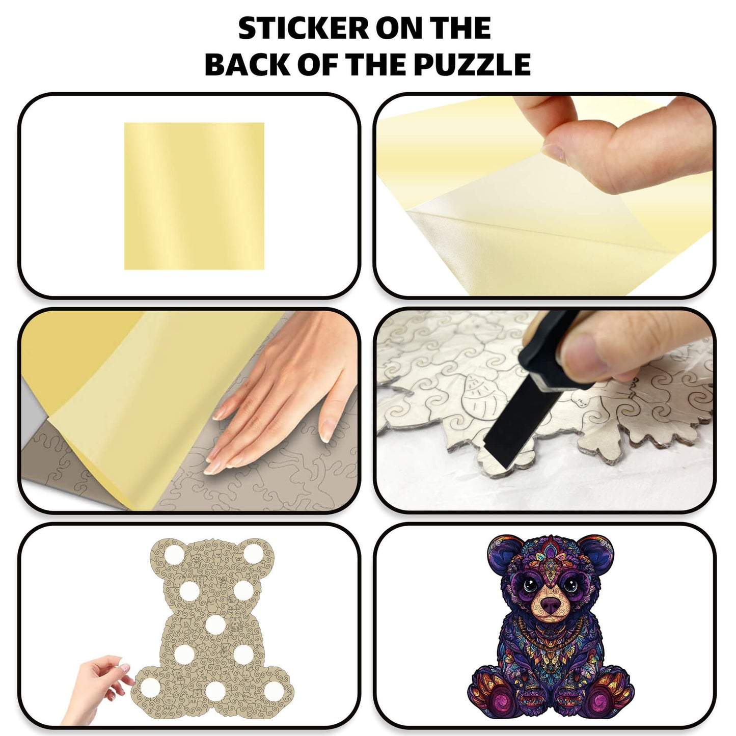 Wooden bear puzzle with unique-shaped pieces for kids aged 5 and up, educational and fun family game