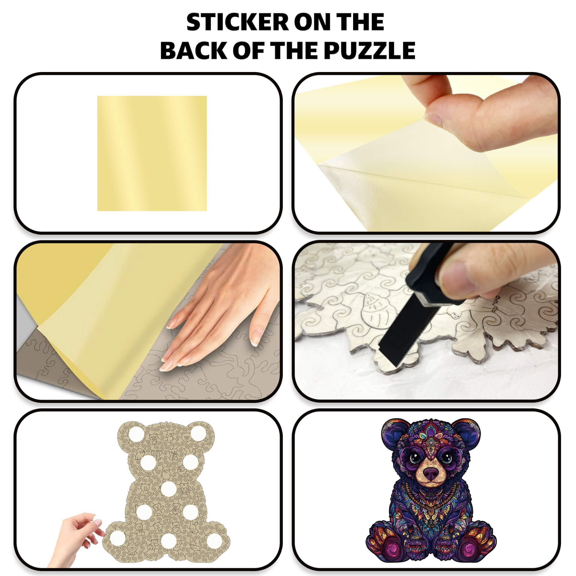 Wooden bear puzzle with unique-shaped pieces for kids aged 5 and up, educational and fun family game