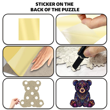 Wooden bear puzzle with unique-shaped pieces for kids aged 5 and up, educational and fun family game