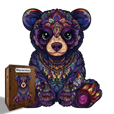 Wooden bear puzzle with unique-shaped pieces for kids aged 5 and up, educational and fun family game