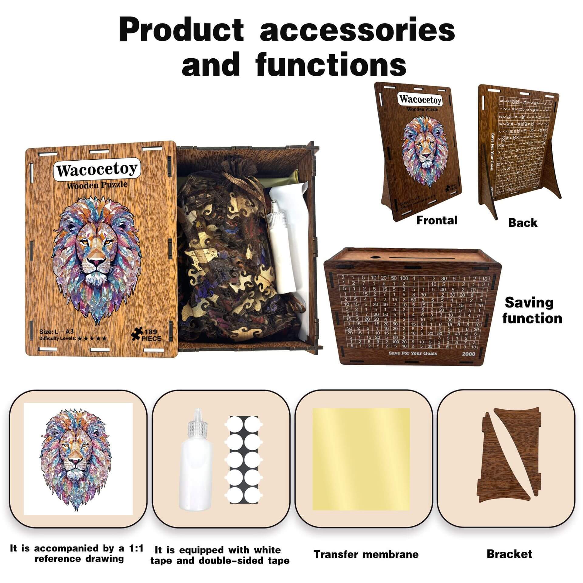 Wooden Lion Puzzle & Piggy Bank | Montessori Educational Gift montessori